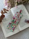 Marque-page fleurs roses et vertes | Fait main